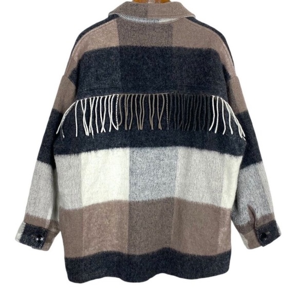 Zara Fringe Back Detail Shirt Jacket - Picture 6 of 7